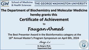 Fauzan Ahmed Certificate of Achievement